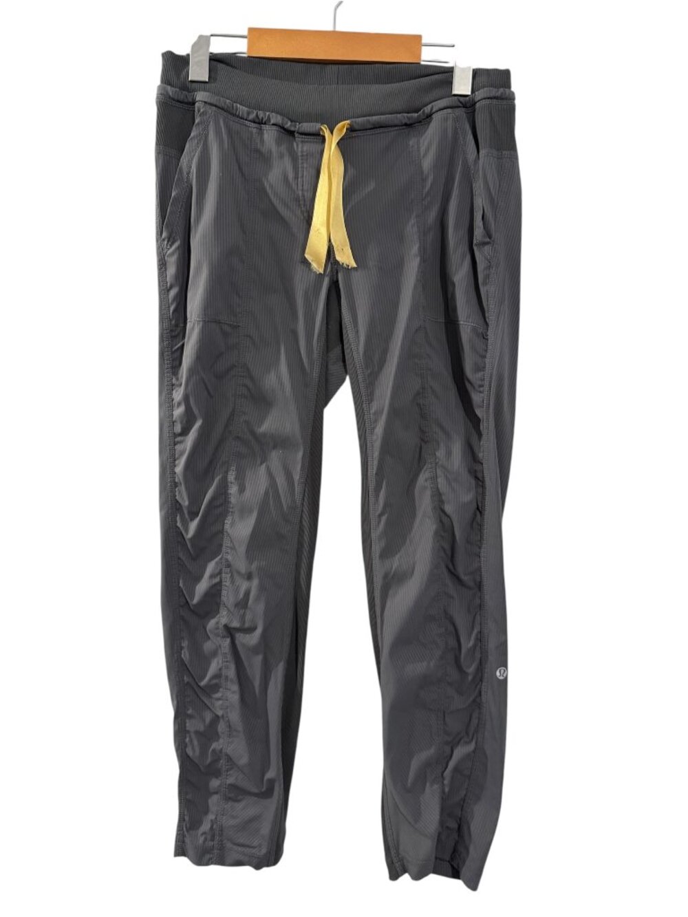 Lululemon Dance Studio Grey Stripe Pants Size 8 Custom Yellow Ribbon